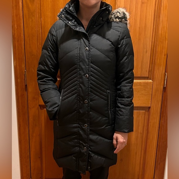 London Fog Faux Fur Hooded Down Puffer Coat, XXS - Picture 2 of 6